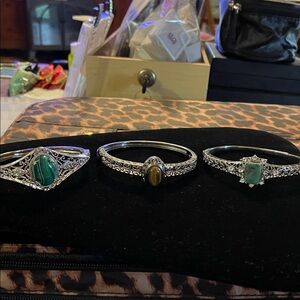 Bundle of 3 gemstone bangle bracelets